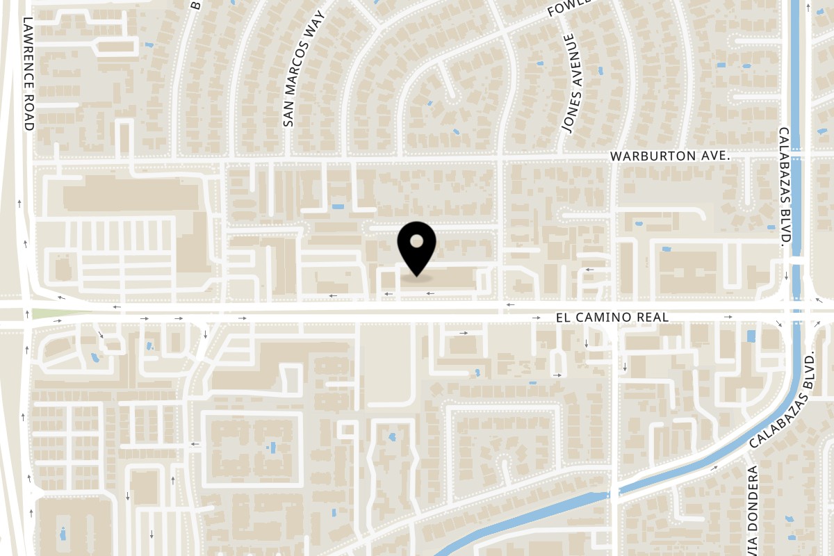 Map showing the location of Garam Mirchi- Pure Veg Rajasthani & Indo Chinese Restaurant Santa Clara on 3413 E El Camino Real in Santa Clara